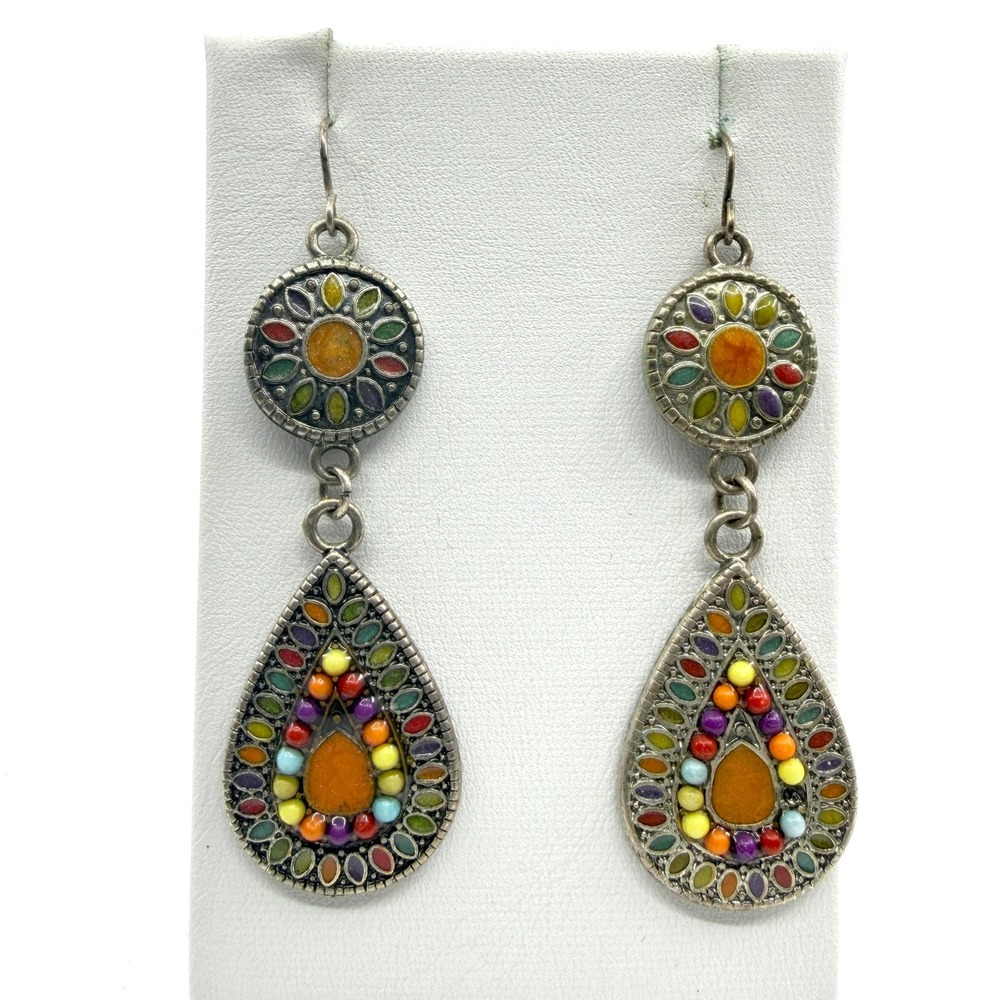Bohemian Multi-Colored Teardrop Dangle Earrings - Statement Jewelry